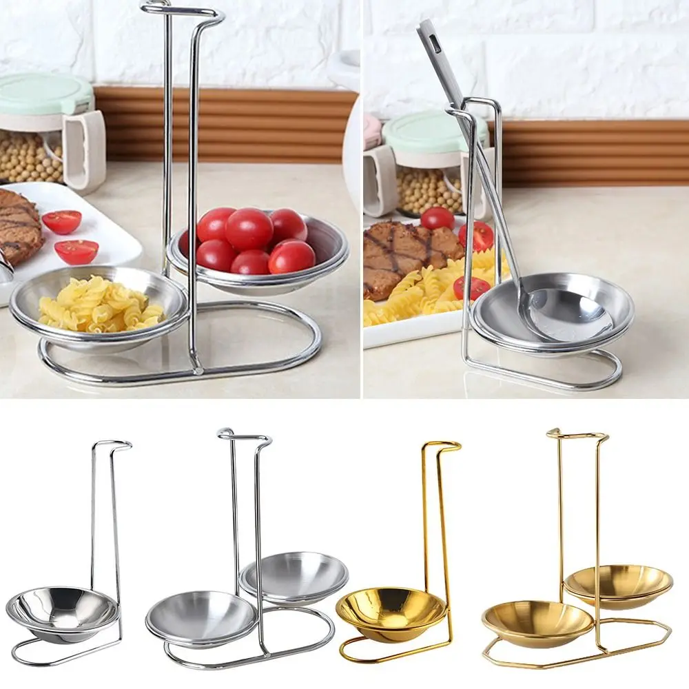 Kitchen Accessories 304 Stainless Steel Single/Double Ladle Tableware Storage Shelf Soup Spoon Rest Stand Spoon Utensil Rack