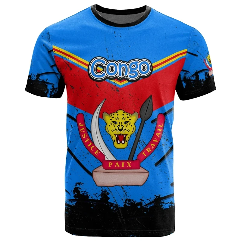 Democratic Republic of Congo Veterans Flag 3D Print Congolese Flag T Shirt Summer Round Neck Short Sleeve Oversized Tops Homme