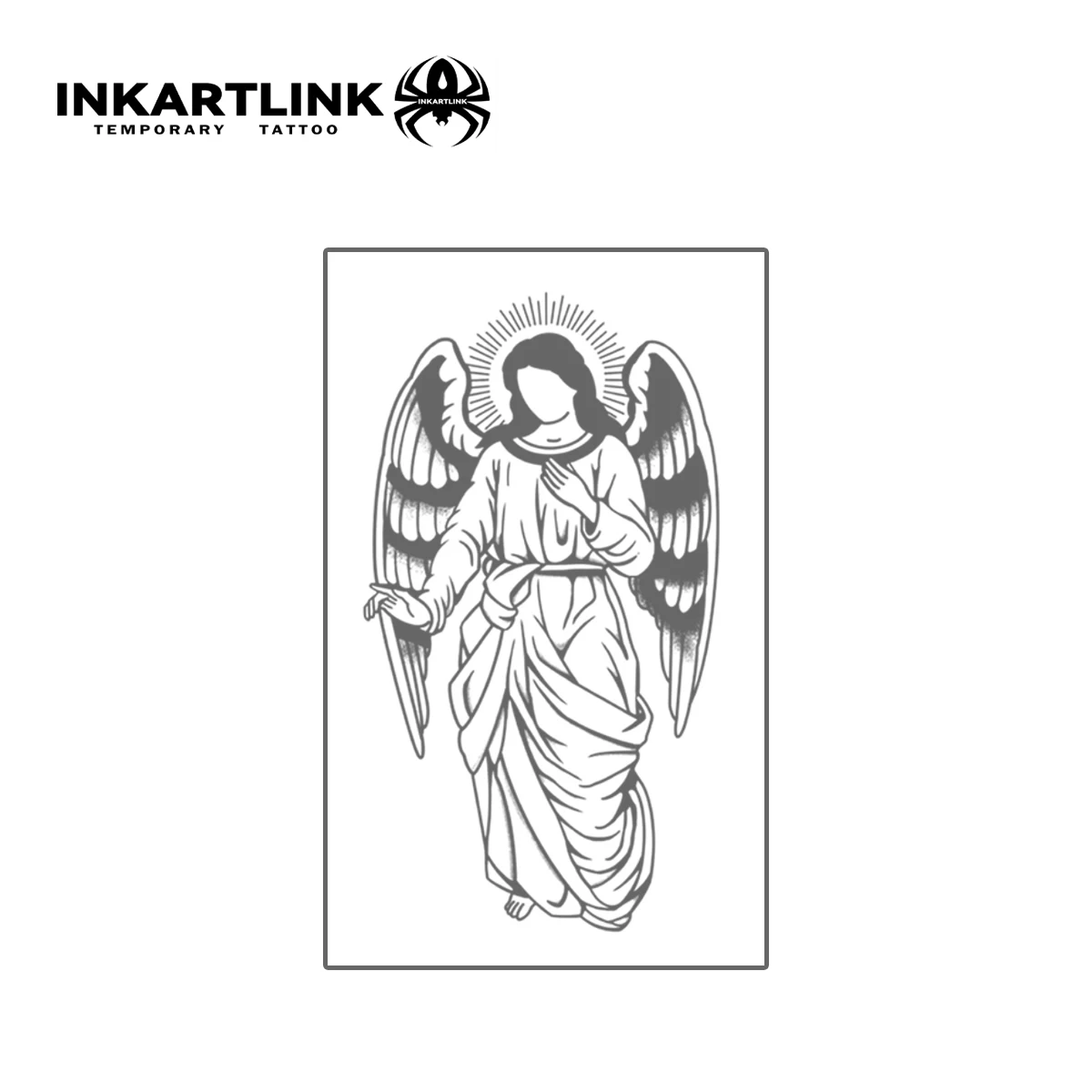 INKARTLINK Schwarz-Weiß-Engel-Tattoo-Patch, 1–2 Wochen, langlebiges Halo-Flügel-Design, wasserfest, temporäres Tattoo, 3 Stück