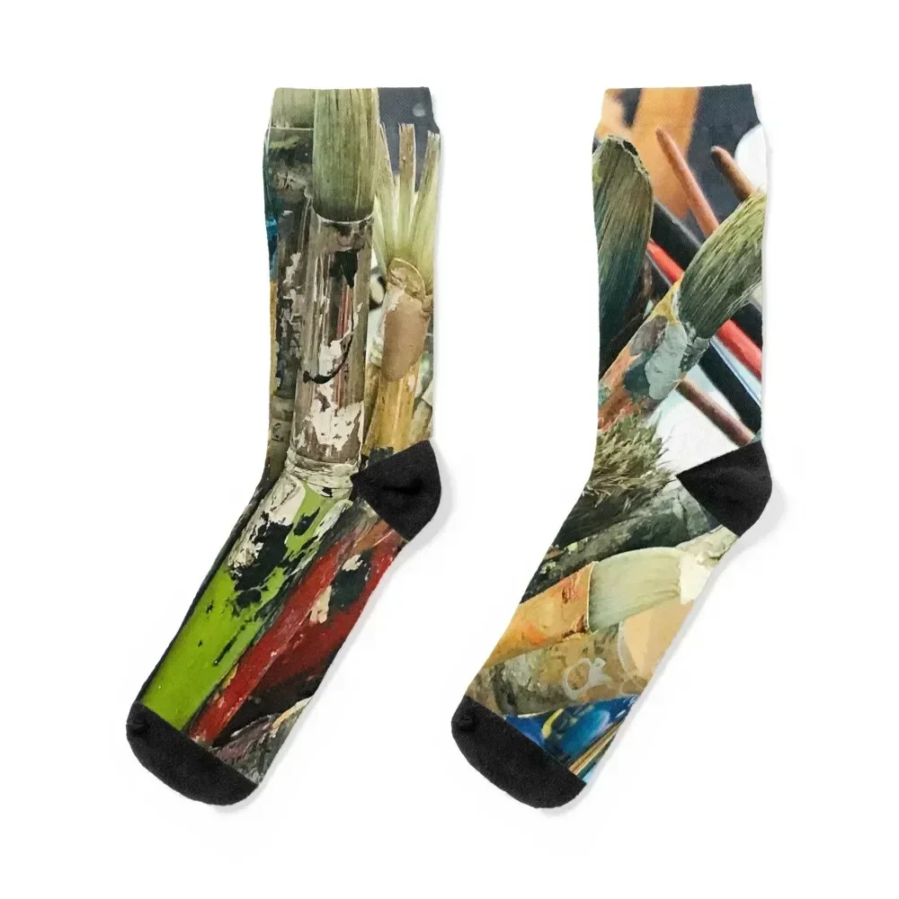 My Favorite Paint Brushes In My Art Studio Socks retro short christmas stocking Luxury Woman Socks Men's