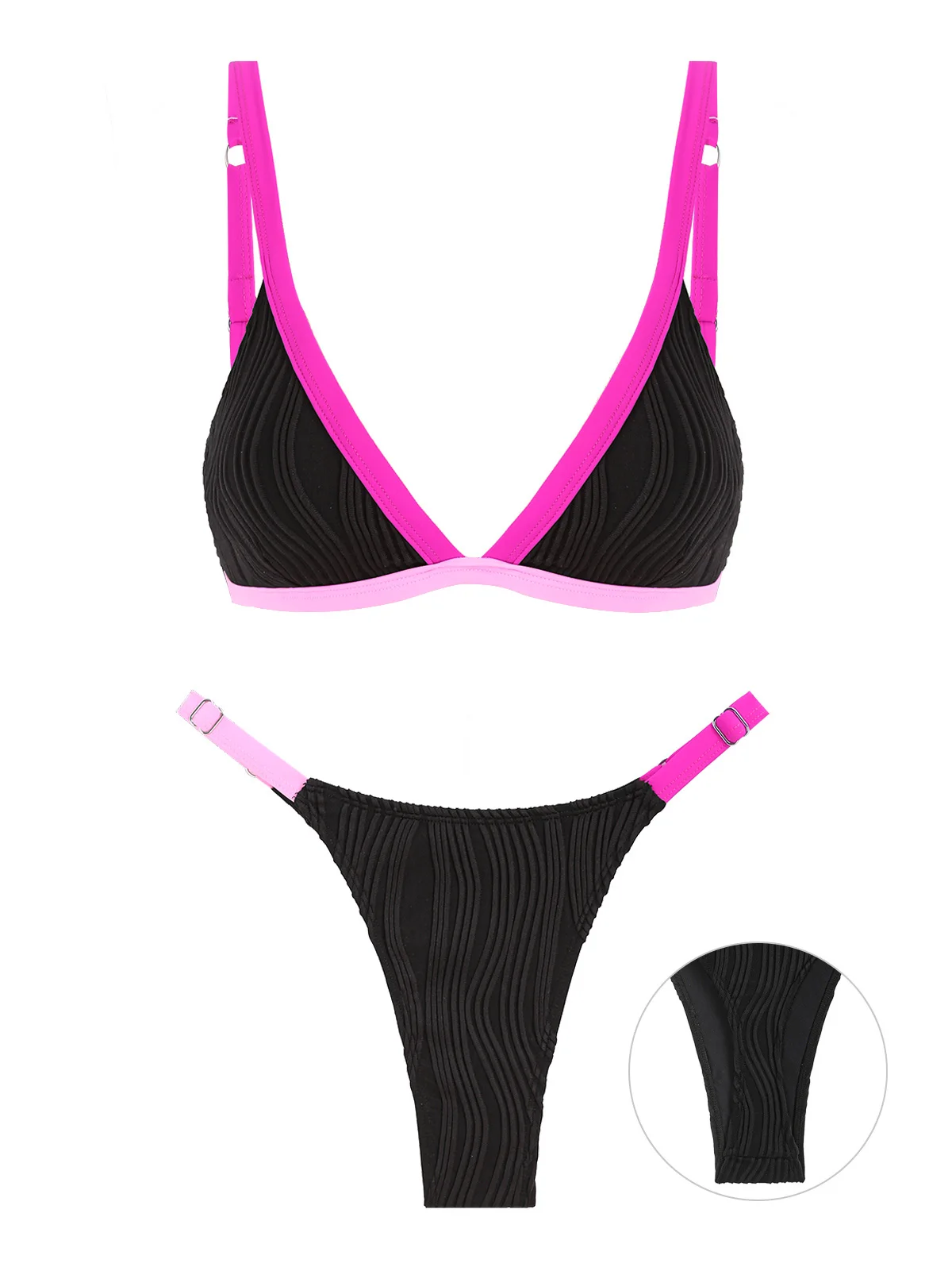 Damskie stroje kąpielowe Seamolly Wave Textured Contrast Piping Triangle Thong Bikini Set