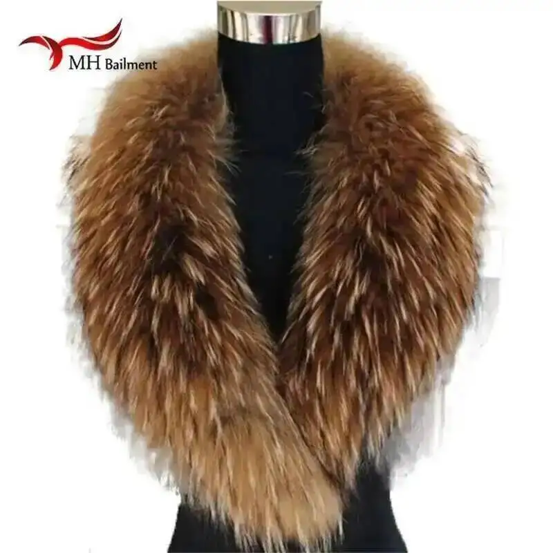 

Natural Color Raccoon Fox Real Fur Collar Scarf Genuine Big Size Scarves Warp Shawl Neck Warmer Stole Muffler with Clip Loops #6