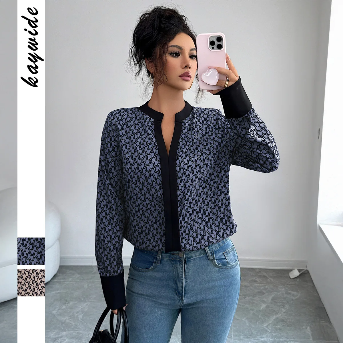 

Elegant Printed Long Sleeve Vest Shirt Women's Fashion 2025 Autumn Winter