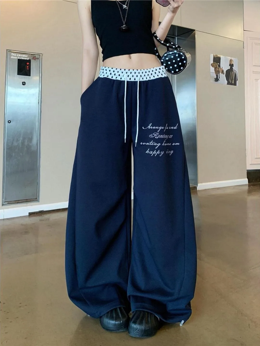 

Американские спортивные брюки в горошек с широкими штанинами, джазовые танцевальные брюки в пол, весенне-летние, свободного кроя, женские повседневные...