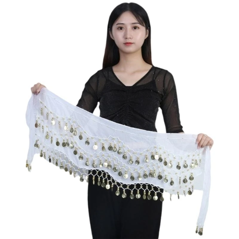 39BB Belly Dance Hip Scarf,Sweet Belly Dance Skirt Wrap with 72/98 Gold Performances Belly Dance Costume for Women