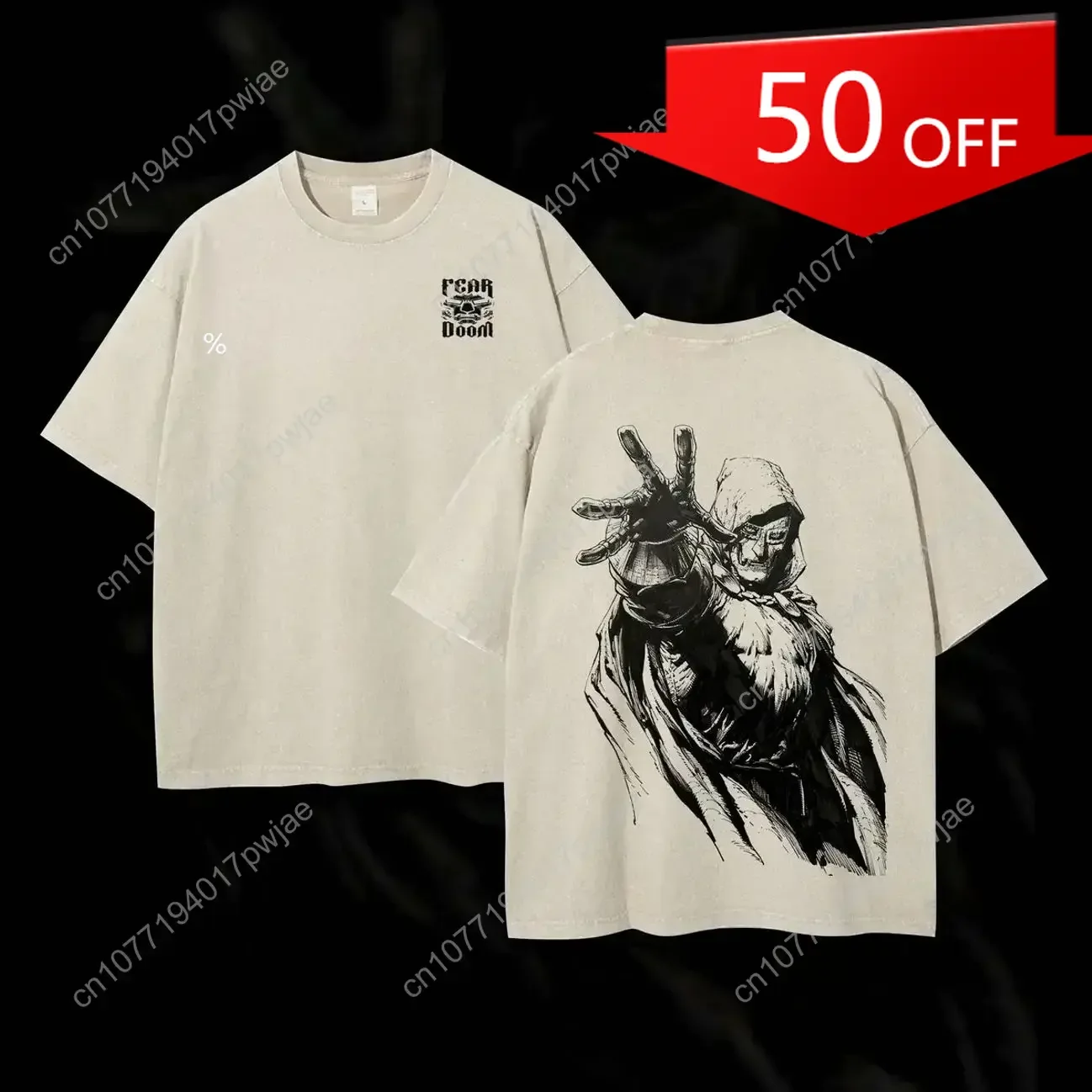 

Marvel Dr.Doom "The Masked Tyrant" MCU Edition Double Printed Oversize Lightweight Acid Washed Tee Graphic Design Top Cotton