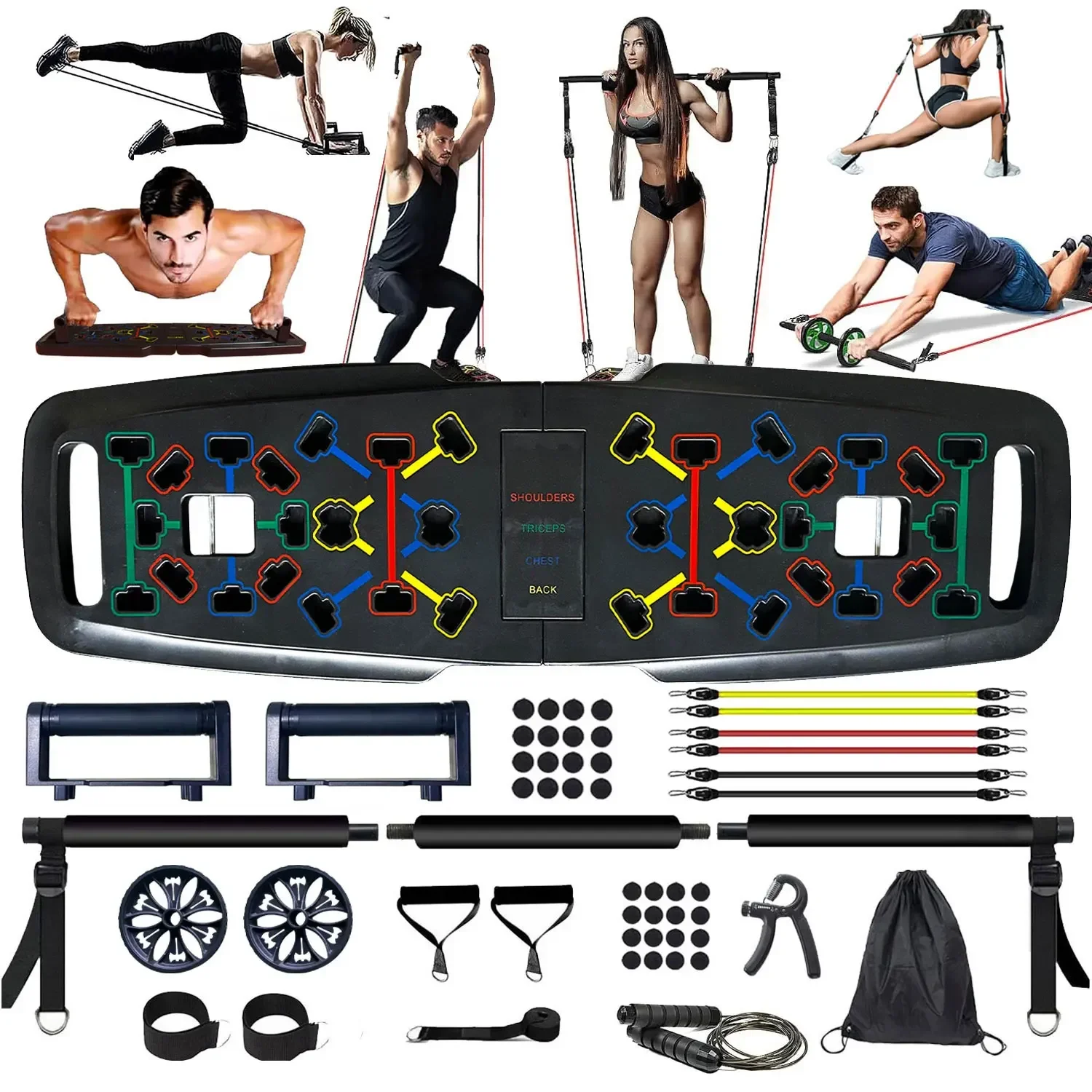 Push Up Board Set Muscle Trainer, Portable Home Gym with Resistance Bands, 20-in-1 Fitness Accessories for Full Body Workout