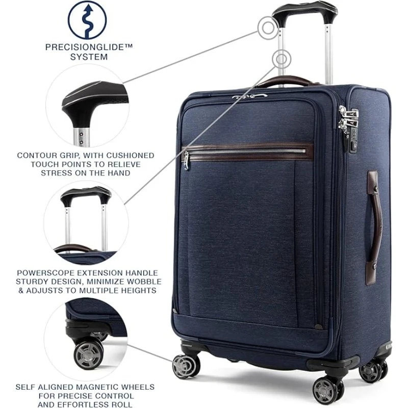 Platinum Elite Softside Expandable Checked Luggage, 8 Wheel Spinner Suitcase, TSA Lock, Men and Women, True Navy Blue