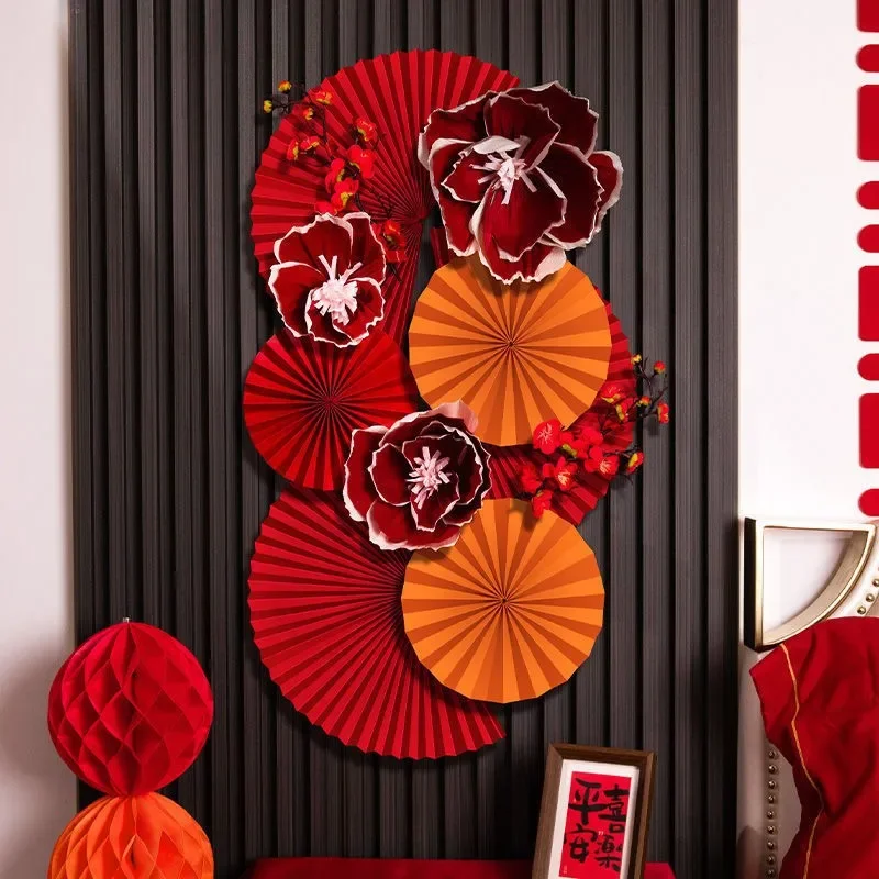 Chinese Wedding Decor Set Wedding Celebration Paper Fan Flower New Decor Room Living Room Background Wall Pull Flower