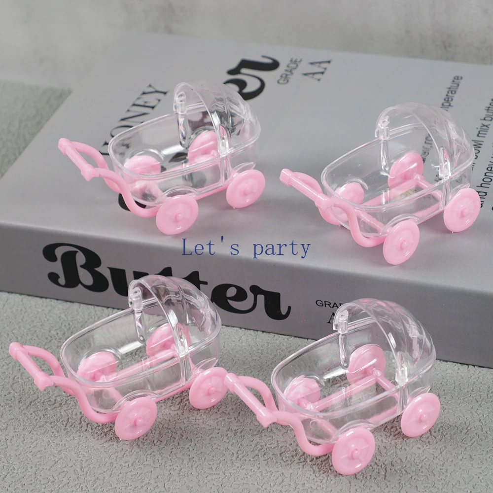 6Pcs Transparent Plastic Baby Stroller Shape Candy Boxes