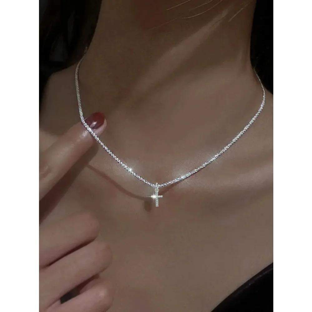 1 PCs Simple Ins Cauliflower Chain Sparkling Cross Collarbone Chain Full Star Collar Choker Necklace image 3