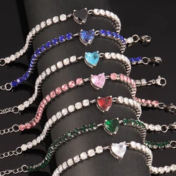 316L Stainless Steel Zircon Heart Pendant Bracelet For Women Crystal Zircon Tennis Chain Bracelets Color Jewelry