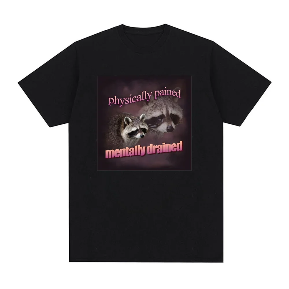 

Pop Mentally Drained Raccoon Print Crew Neck T-shirt, Casual Loose Short Sleeve Fashion Summer T-Shirts Tops Women's Clothing