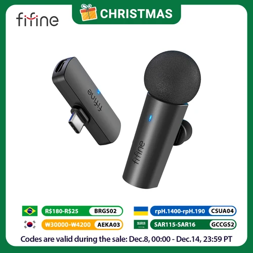 Imagen 1 del producto Micrófono de grabación Lavalier inalámbrico FIFINE, Mini micrófono tipo C para teléfono móvil/tableta/portátil, transmisiones en vivo/Vlog/Interview-M6