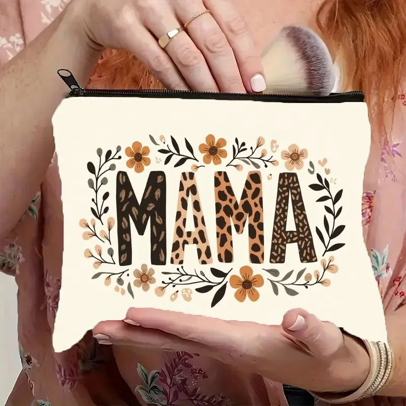 Bohemian MAMA Leopard Print & Botanical Cosmetic Bag with Zipper Closure - Lightweight Portable Makeup Organizer Suitable