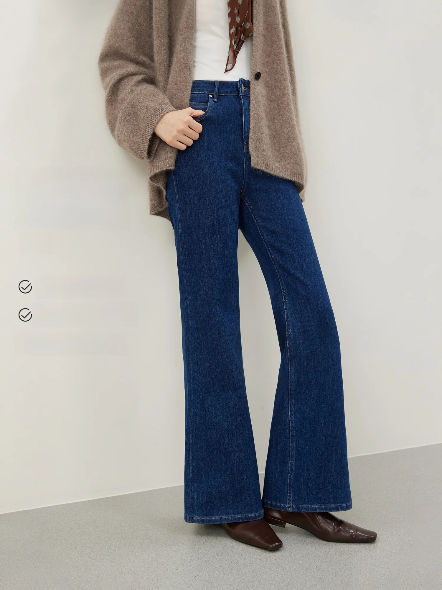 

Повседневные расклешенные джинсы с высокой талией, женские джинсовые брюки, хлопковые эластичные брюки с микро-клеш, подходят для детей 30–34 лет, осенний сезон