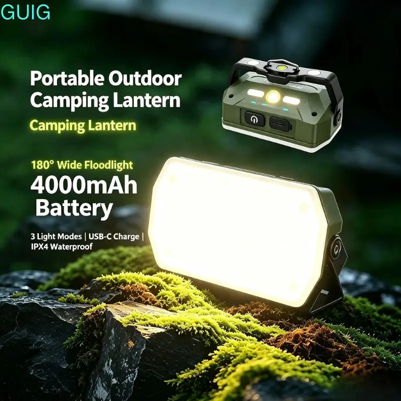 Portable Outdoor Camping Lantern Rechargeable Work Light IP44 Waterproof LED Light Type-C Charging Tent Light for Hiking Car Rep