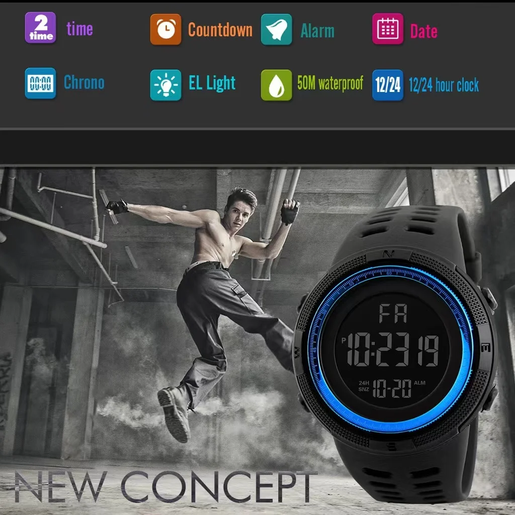 Reloj deportivo Digital para Hombre, cronógrafo con pantalla de luz Led, multifuncional, estilo Retro, a la moda