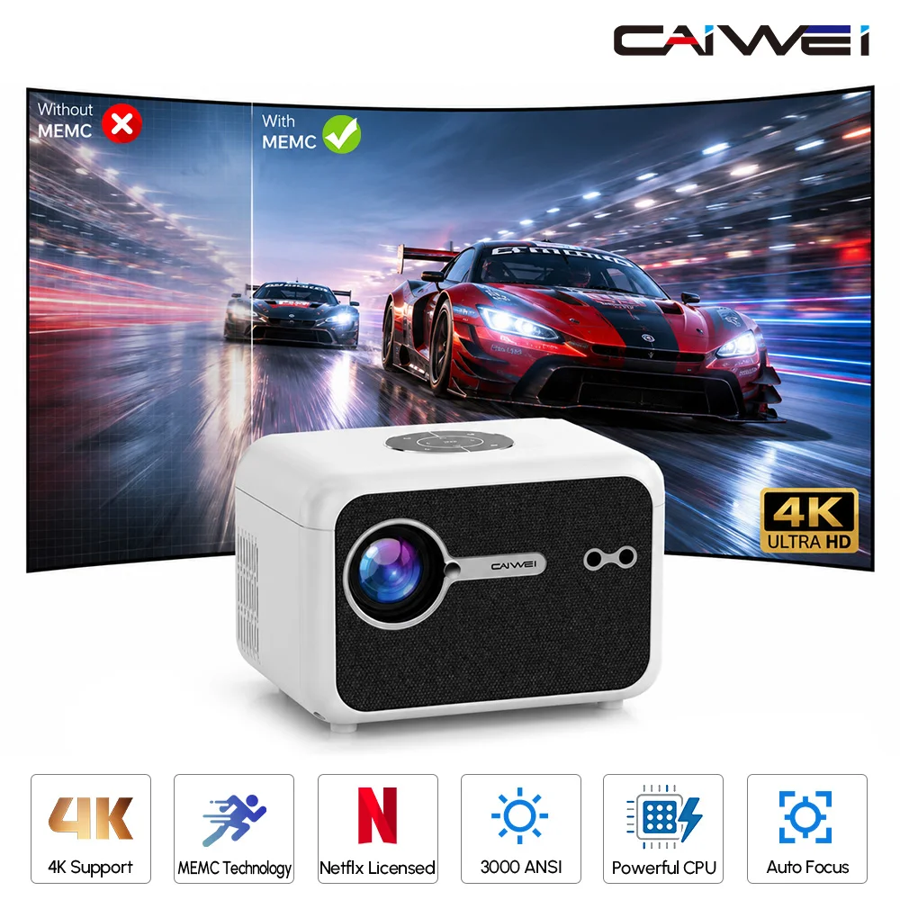 CAIWEI A6L Full HD 1080P Projector 4K Home Theater 3000 ANSI Dolby for Movies Smart TV WiFi Auto Focus Beam Projector with MEMC