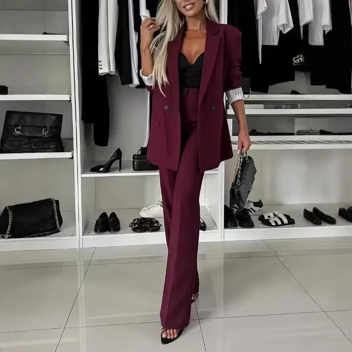 Button Closure Casual Set with Full Length Pants Japanese Korean Casual Long Sleeve Women Suit Spring Regular Sleeve Full Length