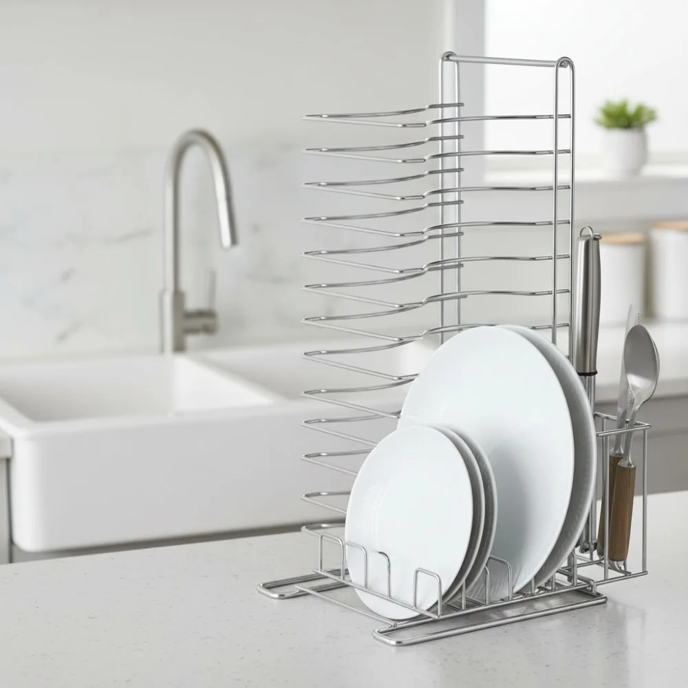 15-Slot Aluminum Pizza Pan Rack for Commercial Kitchens, Durable & Space-Saving Baking Organizer