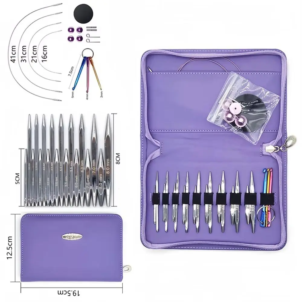 

Stainless Steel Square Circular Knitting Needles Set Interchangeable Crochet Hooks Weaving Yarn Knitting Craft DIY Tools Kit
