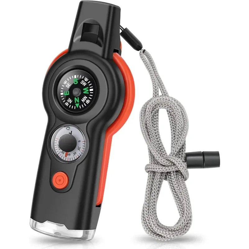 7in1 Emergency Survival Function Whistle Outdoor Multifunctional Tool Safety Whistle with Lanyard for Camping Hiking Hunting