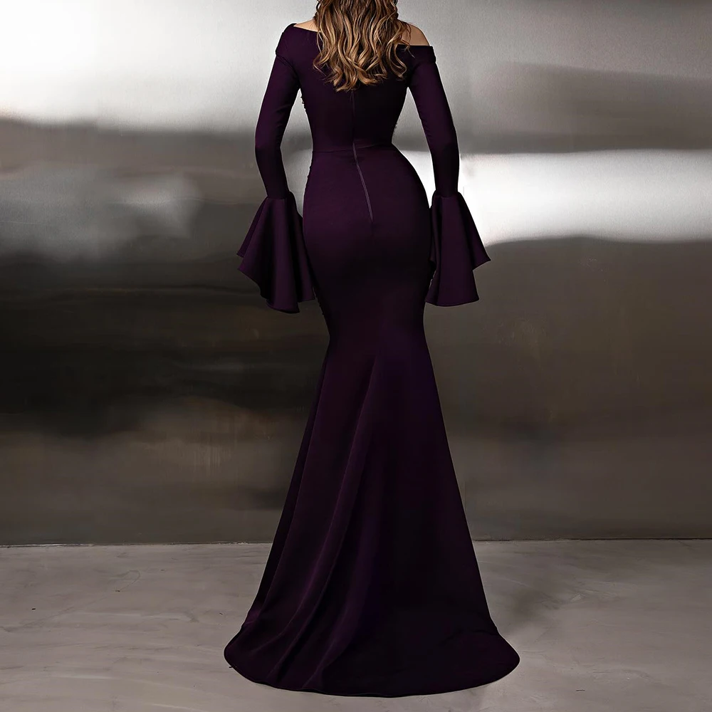 Robe de soirée de forme sirène, personnalisée, longueur au sol, col bateau, manches longues, robe de bal, plissée en cristal, Simple, drapée