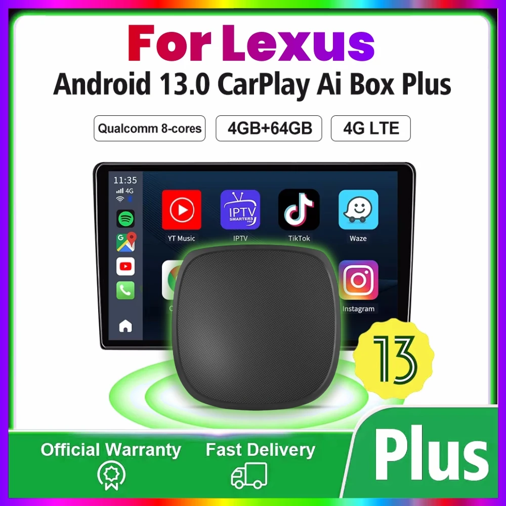 Smart CarPlay Ai Box Android 13 Plus 4+64G Wireless Android Auto 4GLTE GPS For YouTube Netflix For Lexus ES RX NX UX GX LX IS LS