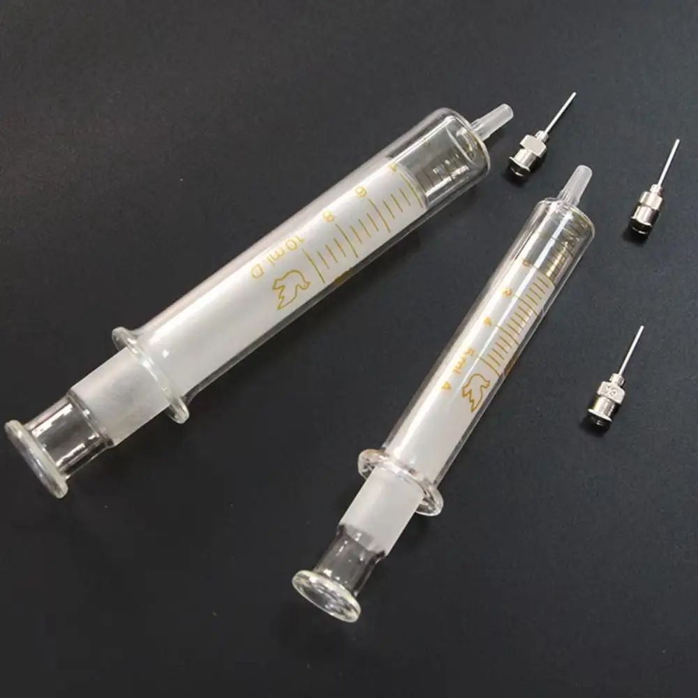 10PCS Glass Syringes for Liquid 1ML 5ML 10ML Metal Needle Measuring Syringe Tools Transparent Liquid Dispensing Syringe