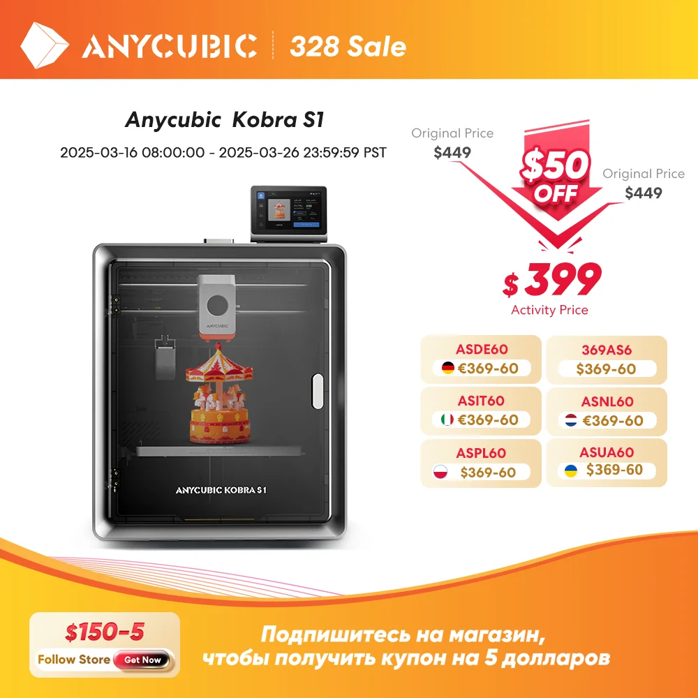 Anycubic Kobra S1 3D Printer with Up to 600mm/s High-Speed 250x250x250mm 3D Printer Support Multi Color Printing Need ACE Pro