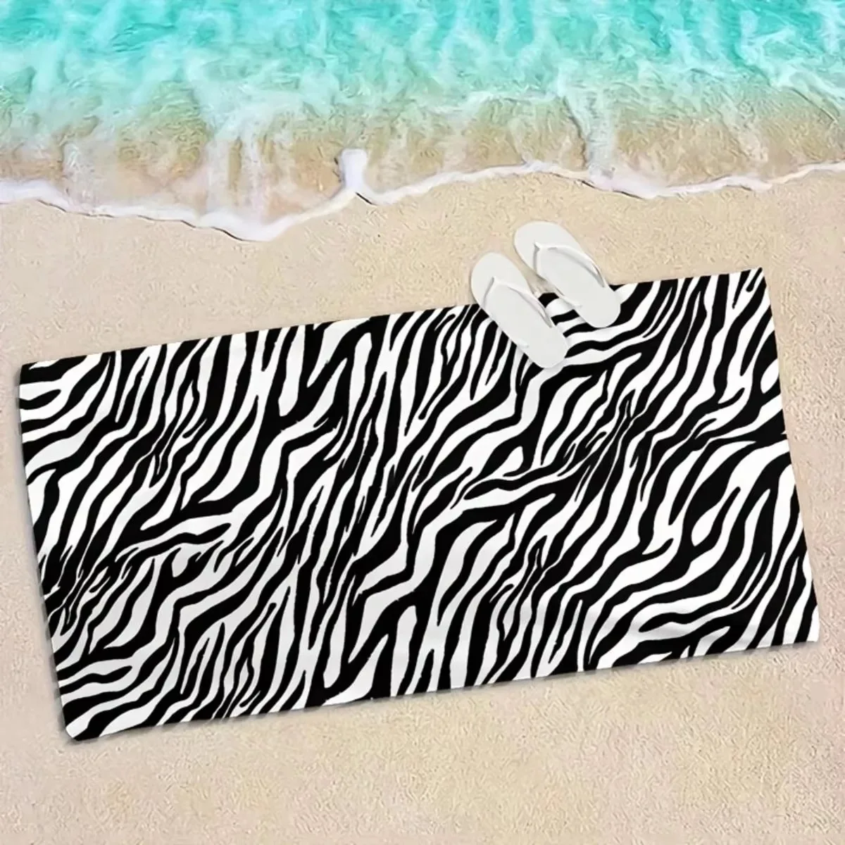 Quick Dry Lightweight Breathable Comfortable Stylish Zebra Print Beach Towel 1pc for Outdoor Summer Pool Activities