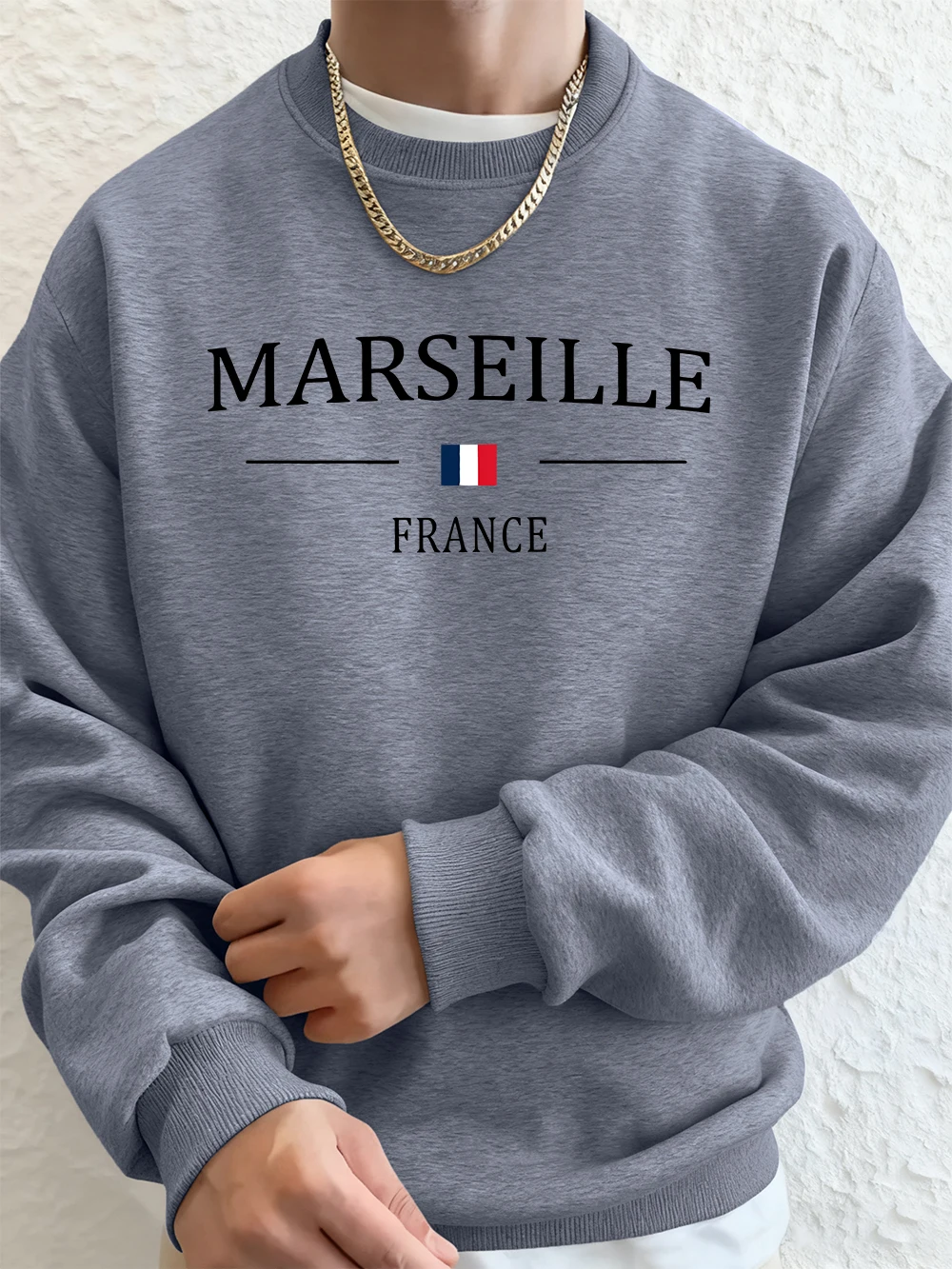 مرسيليا فرنسا العلم الطباعة الرجال هوديي الخريف الصوف الدافئة بلوزات عادية فضفاض Crewneck ملابس رياضية ملابس رياضية الذكور #1