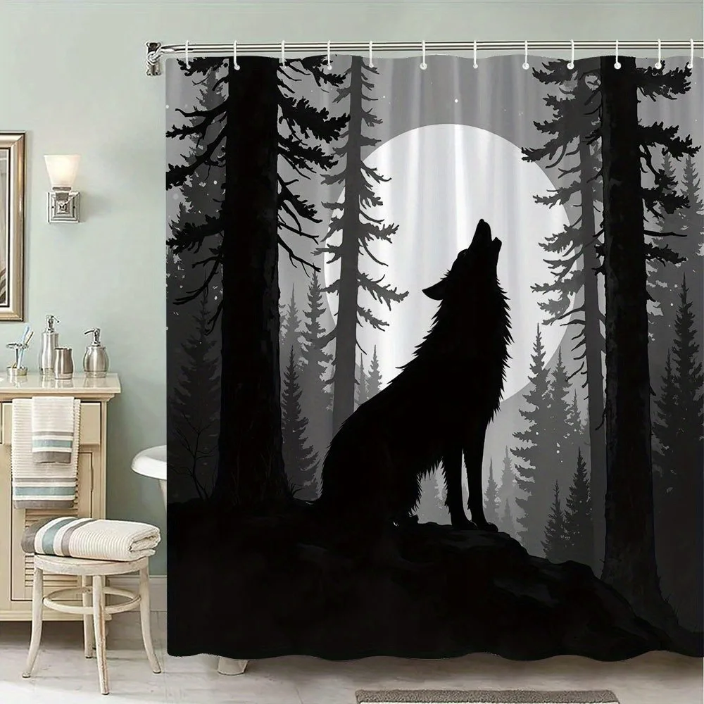 

Занавеска для душа «Ячие волки во время полной луны», моющаяся грязеотталкивающая насадка для душа, водонепроницаемая полиэстеровая занавеска для ванны