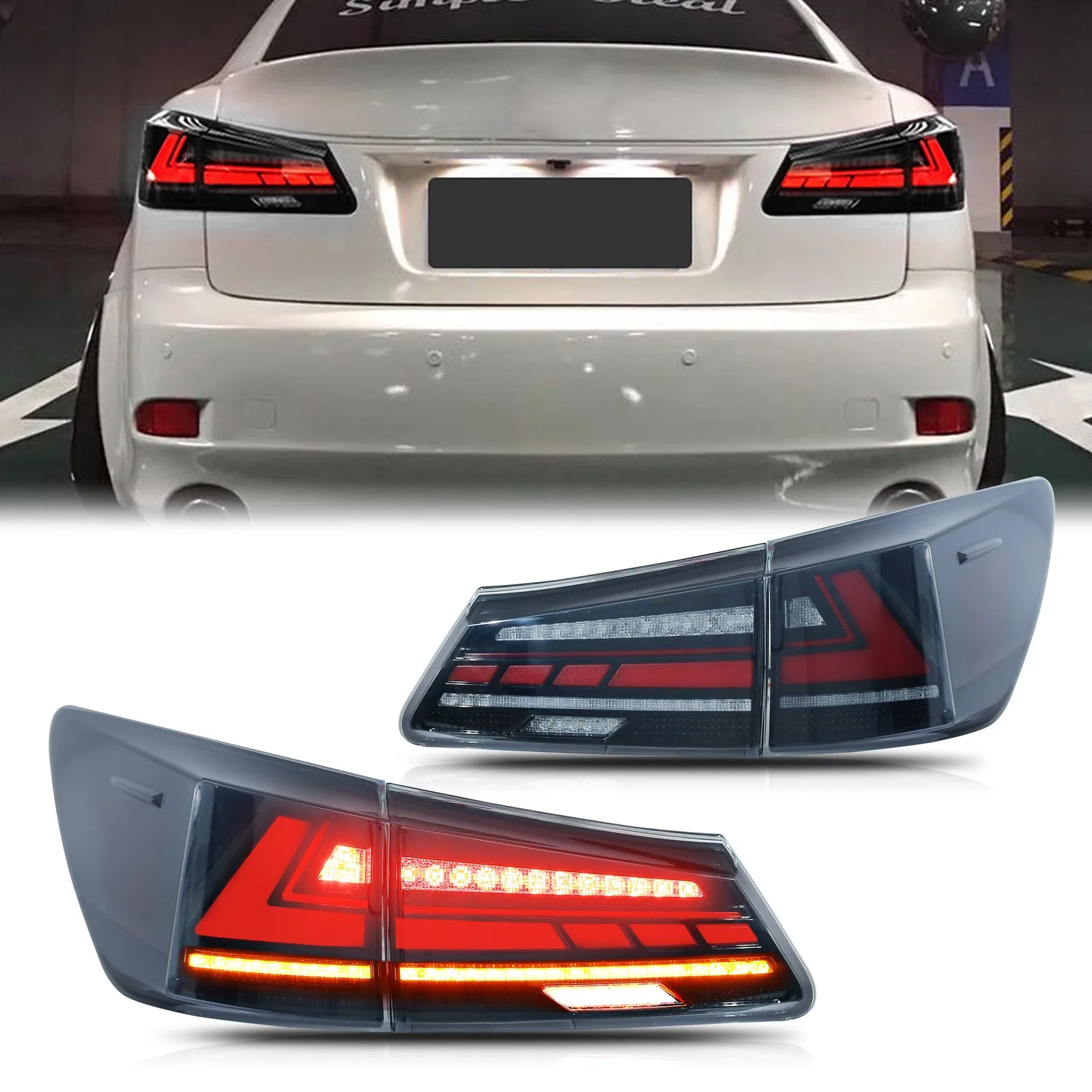 

LED Tail Lights Assembly for Lexus IS250 IS350 ISF IS II 200d 220d 2006-2013 Sequential Blinker Black Rear Lamps Assembly