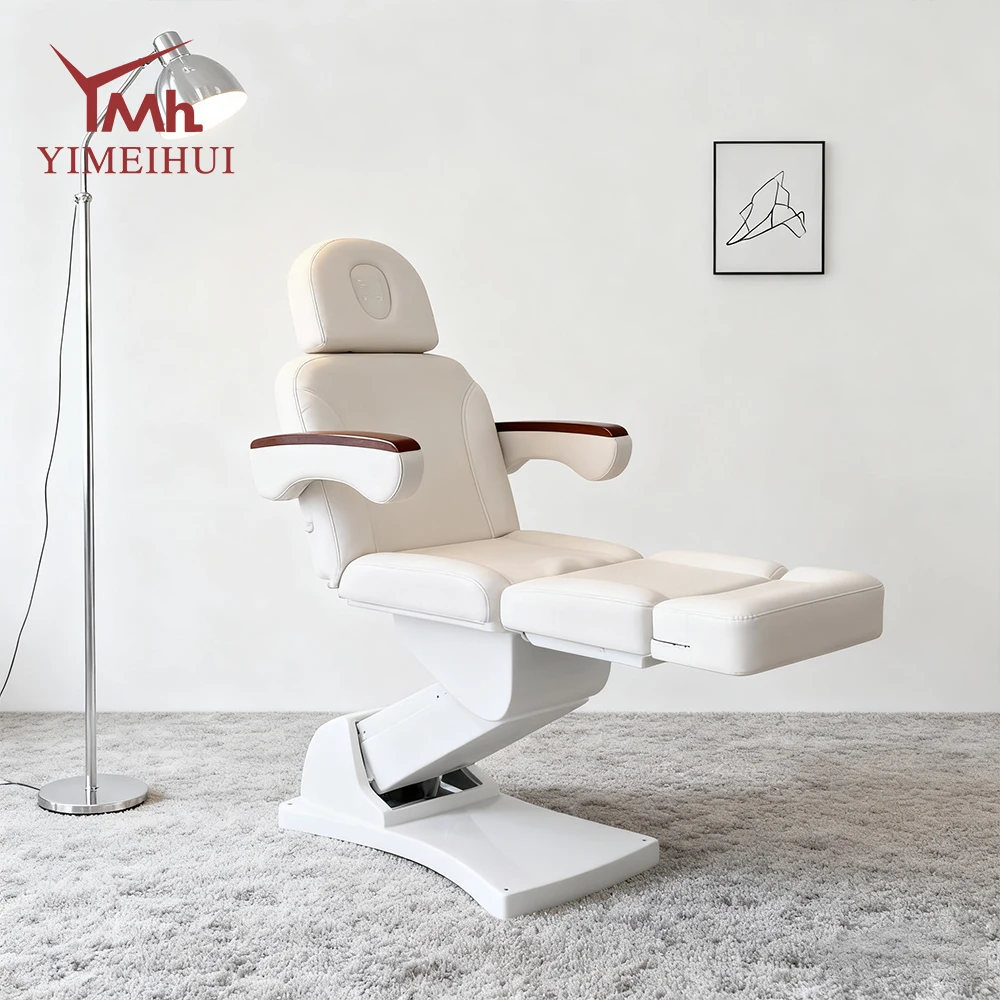 أثاث الصالون الأبيض 3 محركات معالجة مستحضرات التجميل الكهربائية طاولة التدليك كرسي جمالي فاخر سرير التجميل الكهربائي