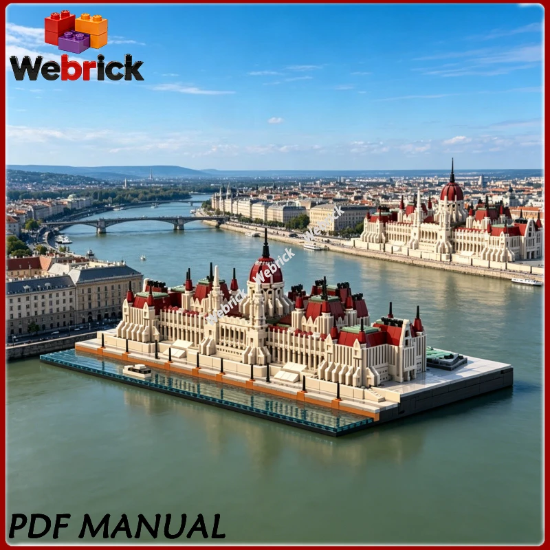 

Hungarian Parliament MOC Blocks Danube River Landmark Small Particle Bricks Historic Building Decor Ornament