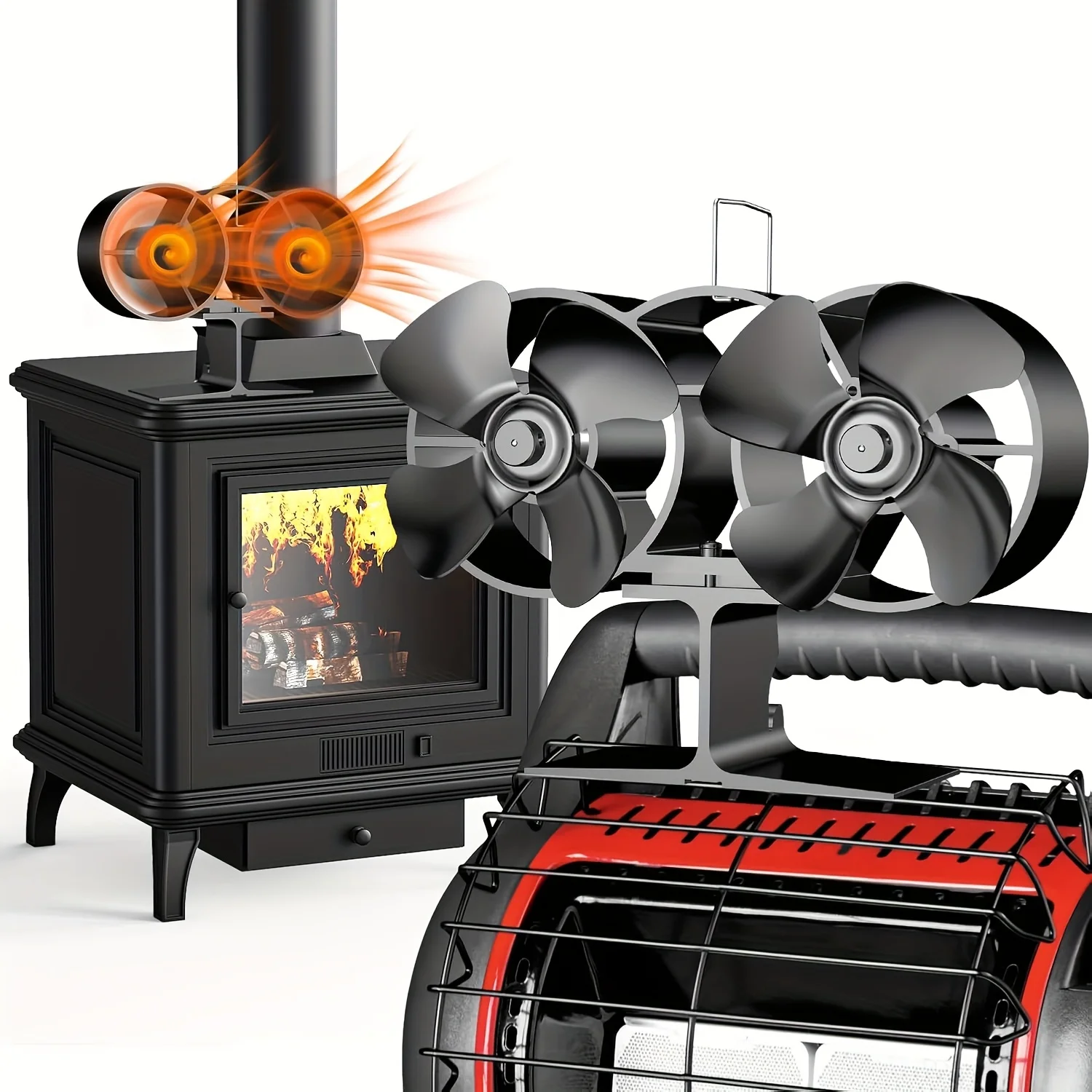 

8-Blade Wood Stove Fan, Dual Motor Fireplace Fan for Buddy Heater, Wood/Log Burner Stove