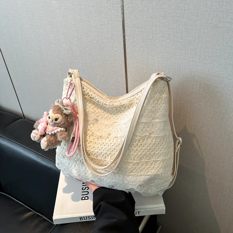Fashionable Lace Woven Double Shoulder Bag Women's Bag 2025 New Style Simple Design Holiday Trend Daily Match Single Shoulder...