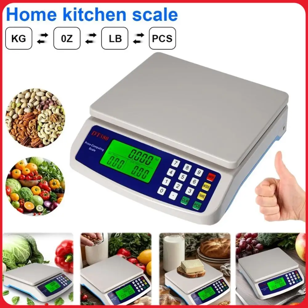 

Коммерческие кухонные весы 30 кг/1 г с ЖК-дисплеем, функцией подсчета монет, многофункциональные, из нержавеющей стали, для выпечки и приготовления пищи