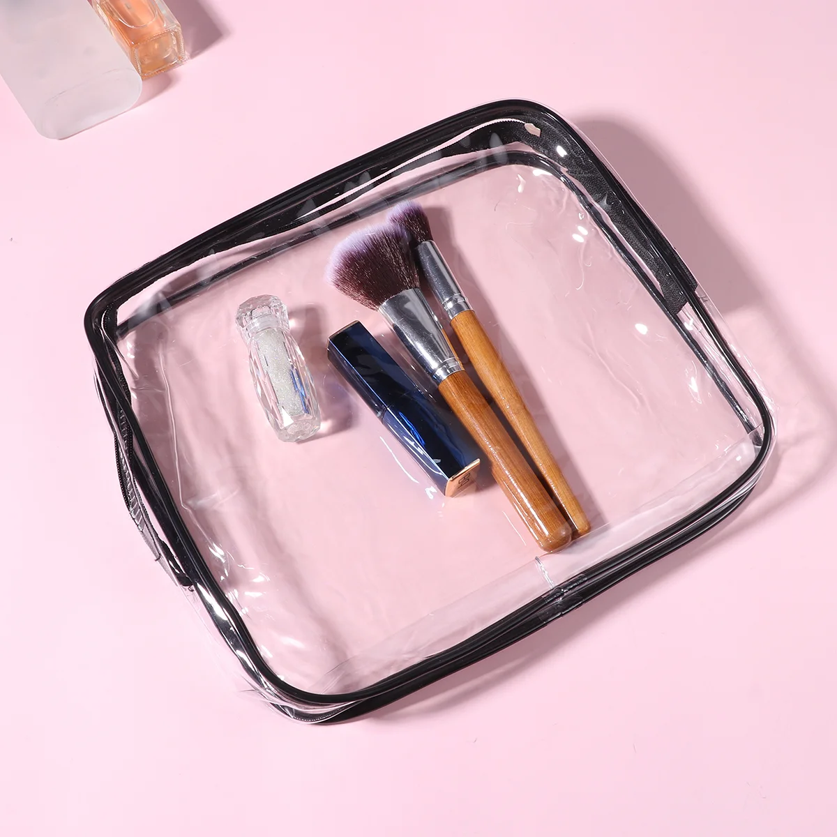 3 PCS Bag Cosmetics Transparent Makeup Wash Waterproof Black Portable Pouch Travel