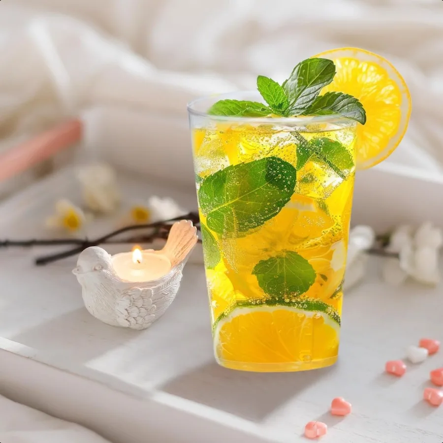 100個入り 12オンス クリアプラスチックカップ 透明プラスチックカップ おしゃれな透明プラスチックカクテルカップ 結婚式 感謝祭 クリスマスパーティー用