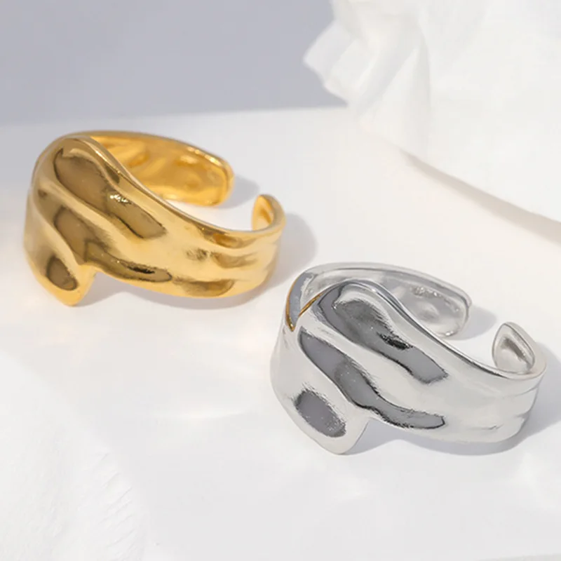 

Irregular Flowing Line Open Ring, Stylish Design Gold Ring, Trendy Personality Jewelry