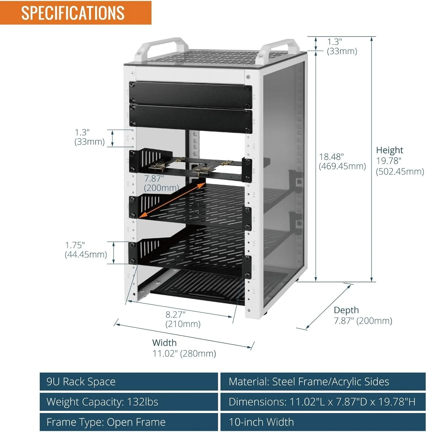 

9U Network Rack, 10 inch Mini Server Rack with 2 Side Translucent Panels & 2 Top Handles, 7.87 inch Deep,Factory Direct Sales