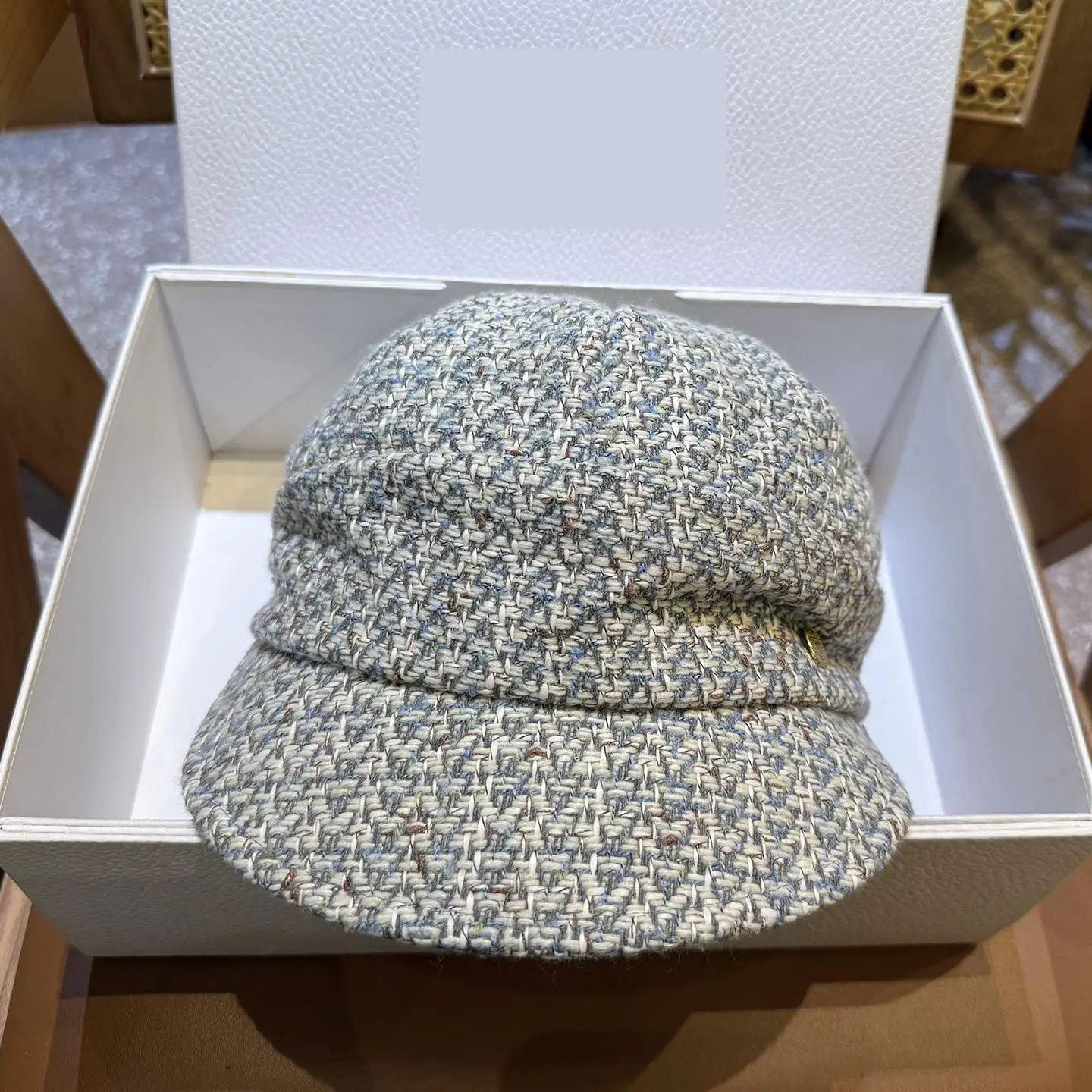 หมวกทรงแปดเหลี่ยมผ้าทวีดวินเทจสำหรับฤดูใบไม้ร่วงและฤดูหนาว