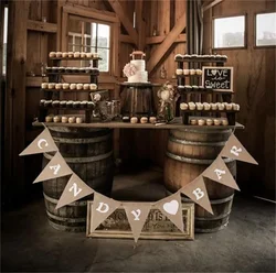 CANDY BAR Burlap Triangle Candy Bar Banner Retro Candy Wreath Pennant Necklace for Wedding Kids Birthday Party Decoratio 4F