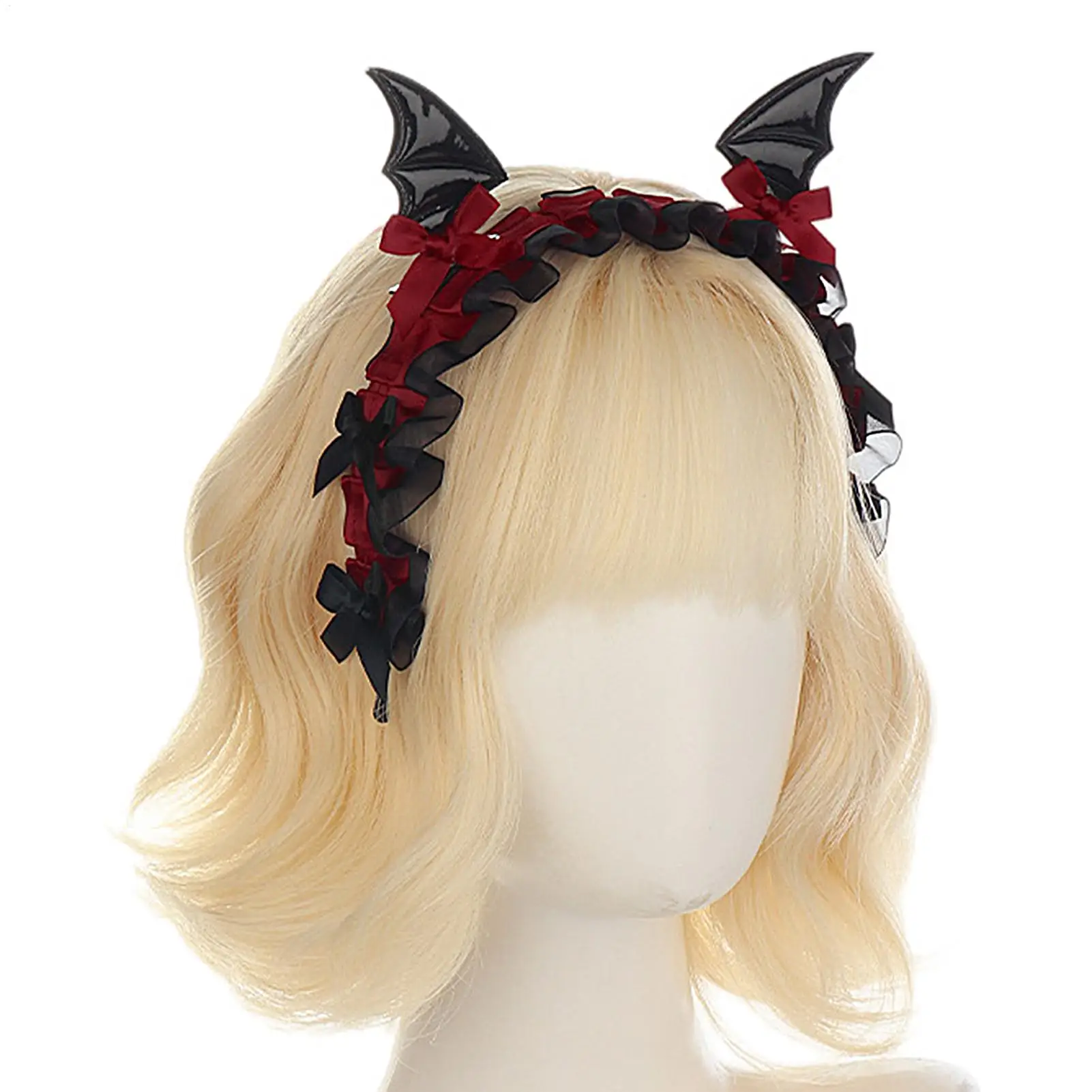 Dark Style Ruffle Lace Bat Hair Hoop Bow Punk LittleDevil Headband Cosplay Tulle Gothic Headpiece Goth Girls