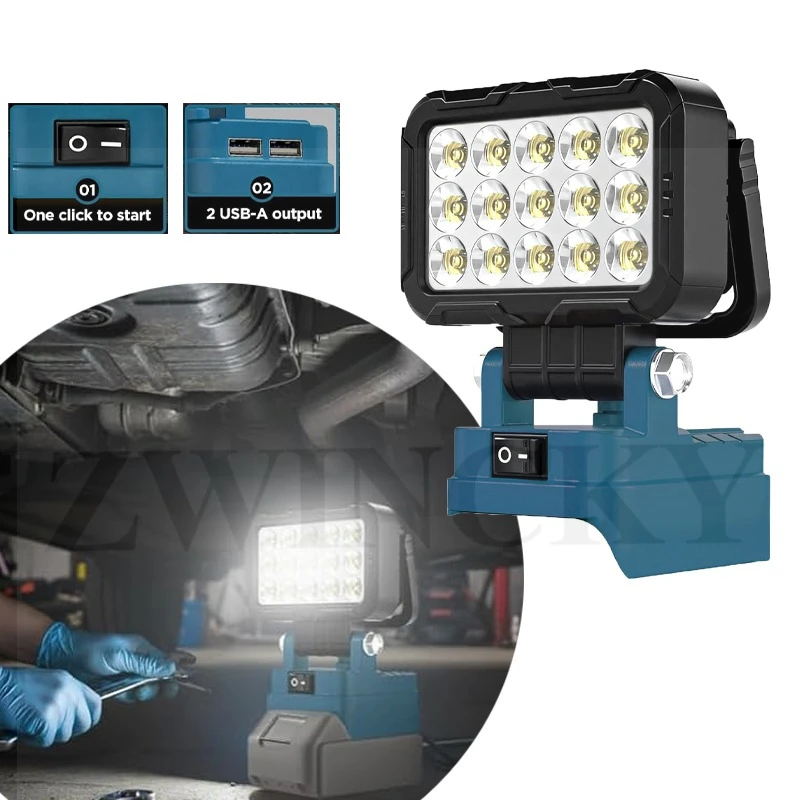For Makita，18V Li-ion Battery Accessory BL1830 LED Work Lamp Light Torch Flashlight Lantern Camping Emergency Lighting USB Port