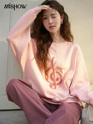 Mishow crewneck rosa gráfico moletom para mulher 2024 coreano casual solto sweatshirts primavera outono pulôver topos mxd11v0075