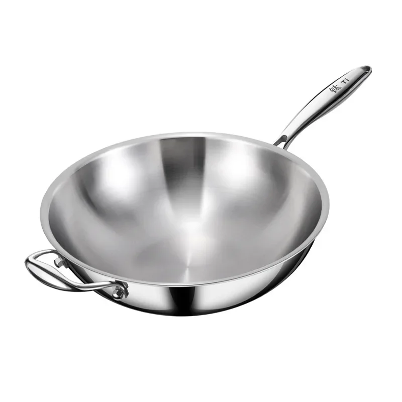 Pure Titanium Wok Pan - Uncoated Non-Stick Frying Pan for Gas & Induction Cooktops - Universal Household Skillet